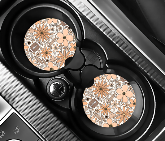 Neutral Floral Football Car Coasters