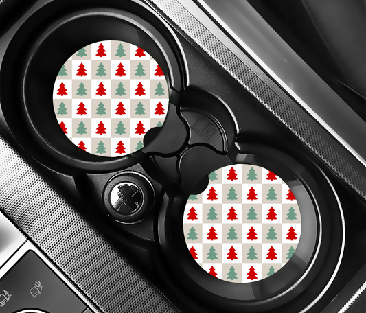 Checkered Trees Car Coasters