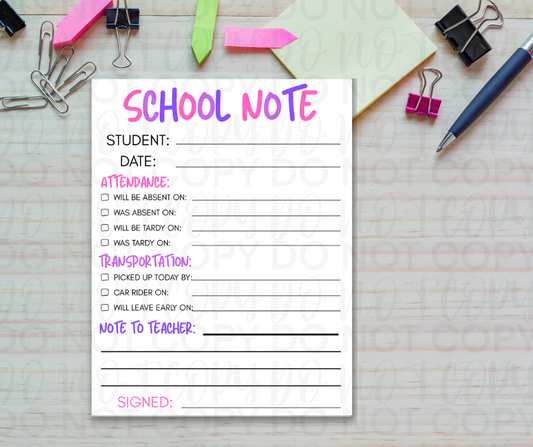 School Note Notepad - pink/purple