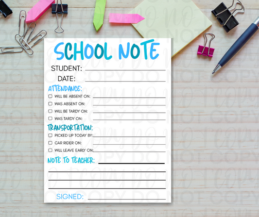School Note Notepad- blues