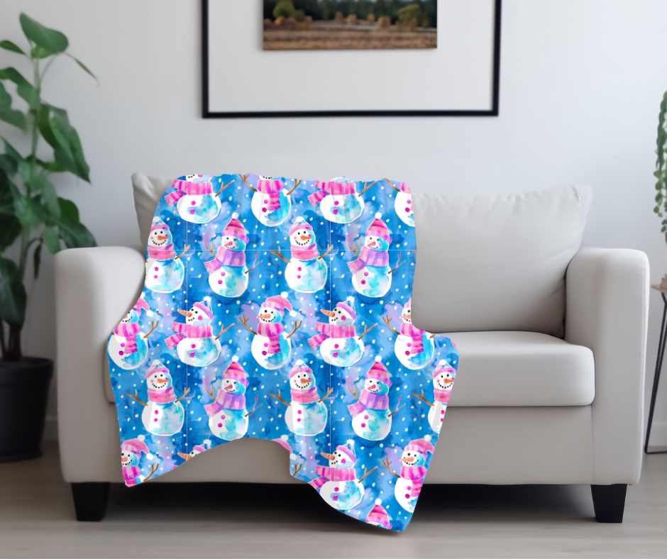 Watercolor Snowmen Blanket