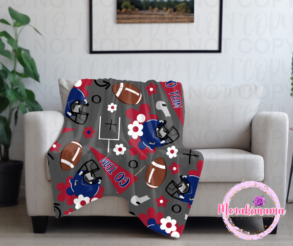 Red and Blue Floral Football Blanket