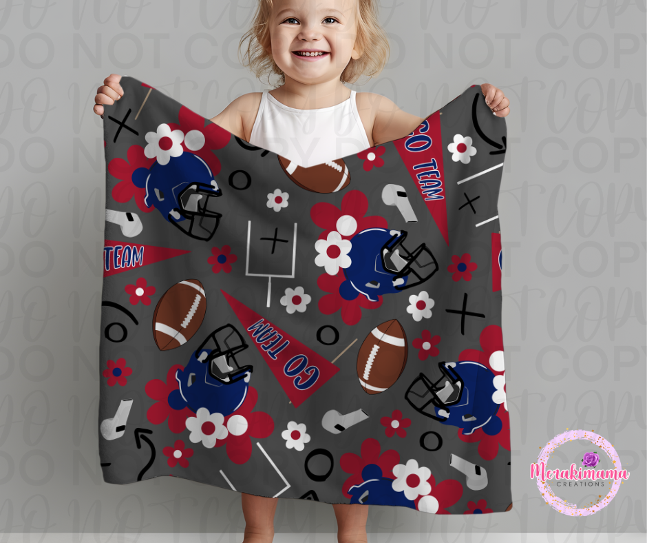 Red and Blue Floral Football Blanket