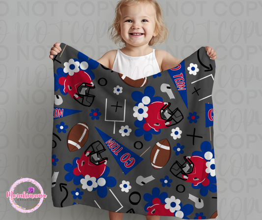 Red and Blue Floral Football Blanket