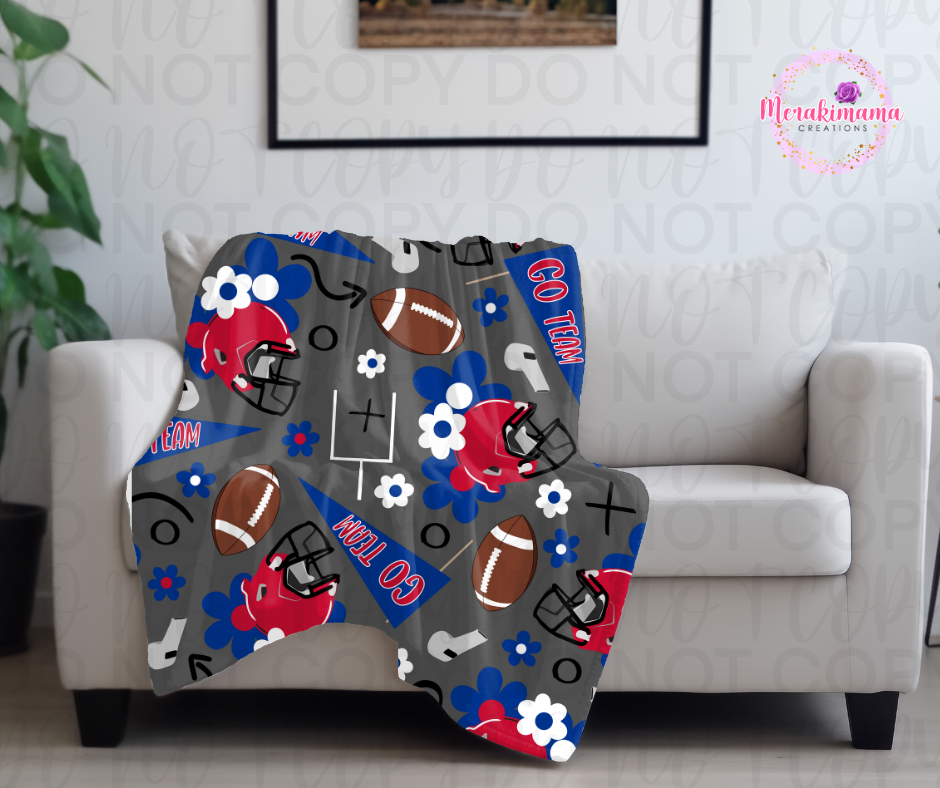 Red and Blue Floral Football Blanket